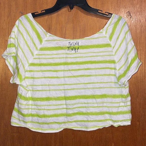 •DISNEY•COUTURE PETER PAN GREEN/WHITE "THINK TINK" BOAT NECK CROP TOP SIZE LARGE - Picture 6 of 9